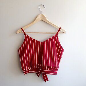 ZAFUL Bowknot Pinstripe Cut Out Cropped Tank Top in Red